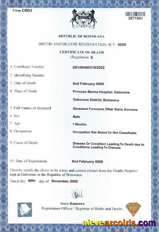 Botswana death certificate